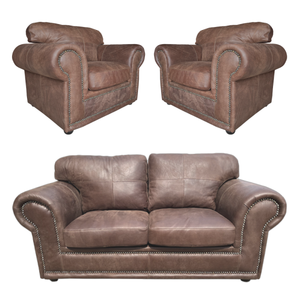 Afrikan 1+1+2 Seater Couch Set Exotic leather W-Brown