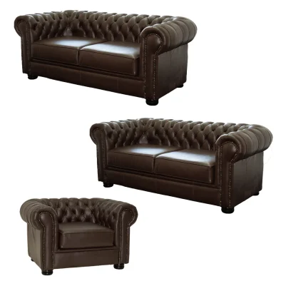 Chesfield 1+2+2 Seater Full Leather W-Brown