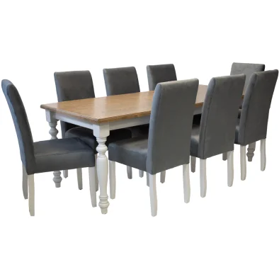 French 2 tone Solo Velvet Grey 8 Seater Dining Set Special