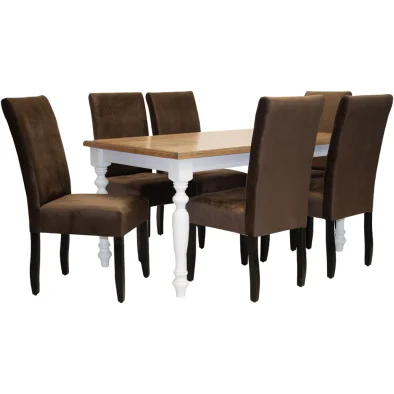 French Solo Brown Velvet 7 Piece Dining Set Special
