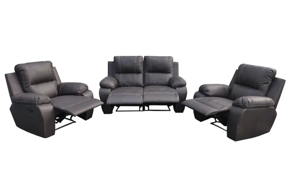 Genuine Full Leather 3 Piece 4 Action Recliner Set Special (Premier 1 Seater 1 Action X 2 and 2 Seater 2 Action) Brown