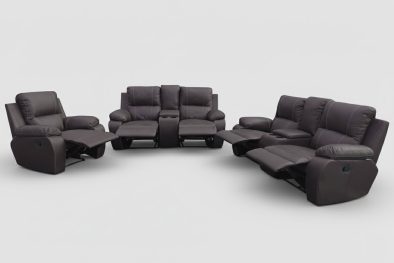 Genuine Full Leather 3 Piece 5 Action + 2 Consoles Recliner Set Special (Premier 1 Seater 1 Action, 2x 2 Seater 2 Action plus 2 consoles) Brown