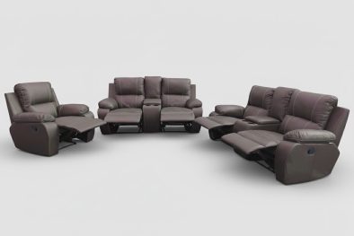 Genuine Full Leather 3 Piece 5 Action + 2 Consoles Recliner Set Special (Premier 1 Seater 1 Action, 2x 2 Seater 2 Action plus 2 consoles) Brown