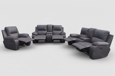 Genuine Full Leather 3 Piece 5 Action + 2 Consoles Recliner Set Special (Premier 1 Seater 1 Action, 2x 2 Seater 2 Action plus 2 consoles) Brown