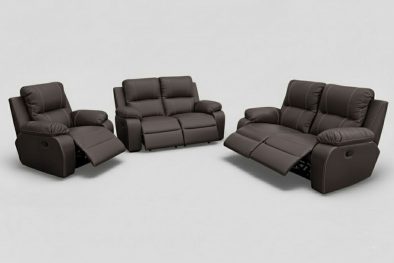 Genuine Full Leather 3 Piece 5 Action Recliner Set (Premier 1 Seater 1 Action and 2 Seater 2 Action X 2) Brown