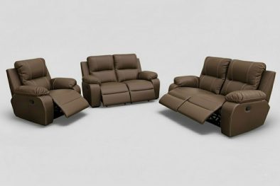 Genuine Full Leather 3 Piece 5 Action Recliner Set (Premier 1 Seater 1 Action and 2 Seater 2 Action X 2) Brown