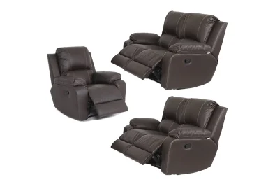 Genuine Full Leather 3 Piece 5 Action Recliner Set Special (Premier 1 Seater 1 Action and 2 Seater 2 Action X 2) Brown
