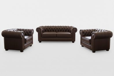 Genuine Full Leather 3 Piece Set Special (Chesfield 2 x 1 Seater and 2 Seater) D/Brown