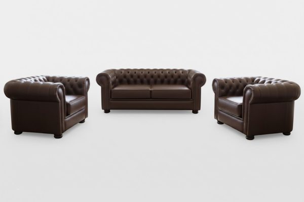 Genuine Full Leather 3 Piece Set Special (Chesfield 2 x 1 Seater and 2 Seater) D/Brown