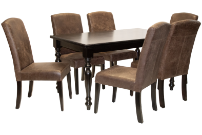 Genuine Full Leather 7 Piece Primo French Dining set Special (French 6 Seater Dining Table (1500 X 900) Veneer Mahogany & 6 Primo Dining chairs)