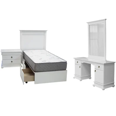 GrandeurGrandeur 3 Piece Bedroom Set White - Large Pedestals 3 Piece Bedroom Set White - Large Pedestals