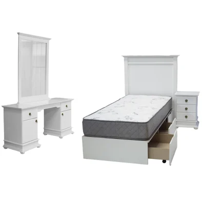 Grandeur 3 Piece Bedroom Set White - Small Pedestals