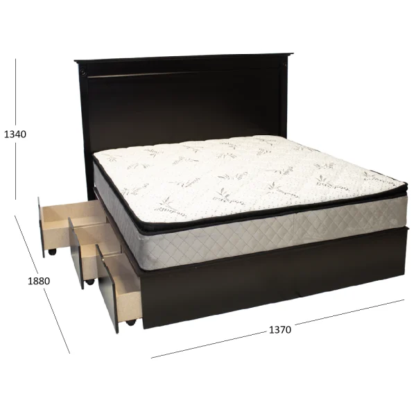 Grandeur Double headboard and Double 3 drawer Basebed Painted Bordeaux with dimensions