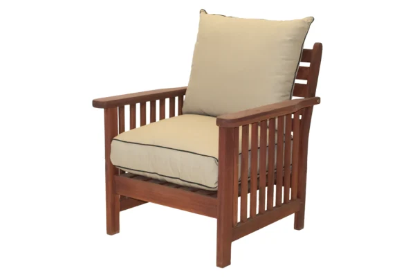 Solid Hardwood Teak Patio Morris chair with Beige Cushions
