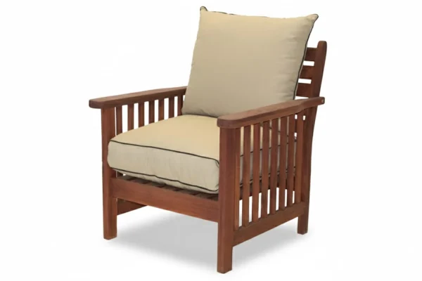 Solid Hardwood Teak Patio Morris chair with Beige Cushions
