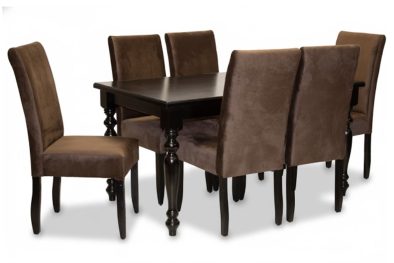 7 Piece Solo French Dining set Special (French 6 Seater Dining Table (1500 X 900) Veneer Mahogany & 6 Solo Velvet Dining chairs)