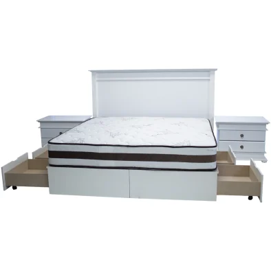 3 Piece Grandeur King Bed set + 2 2 drawer Pedestal Painted white