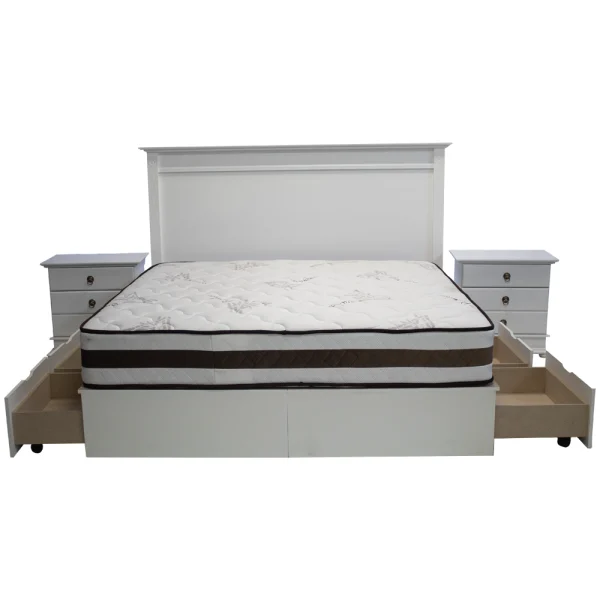 5 Piece Grandeur King Bed set + 2 3 drawer Pedestal Painted white