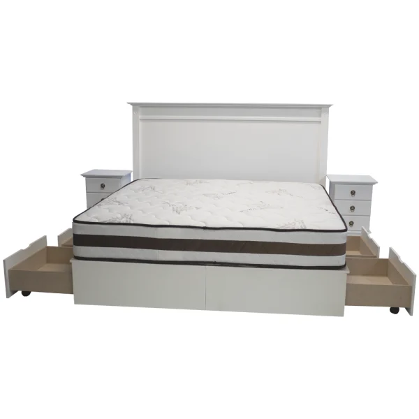 5 Piece Grandeur King Bed set + 2 3 drawer Small Pedestal Painted white