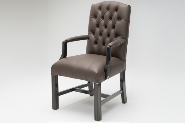 Genuine Full Leather Empire Button Armchair - D-Brown