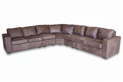 Genuine Full Leather Mod 7 Seater Corner Couch Special - Exotic W-Brown