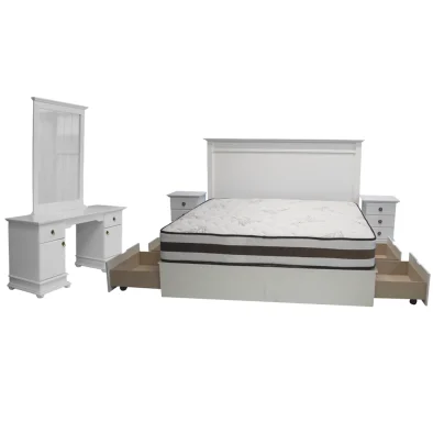 Grandeur 6 Piece Bedroom Set Painted White - 3 drawer small pedestal