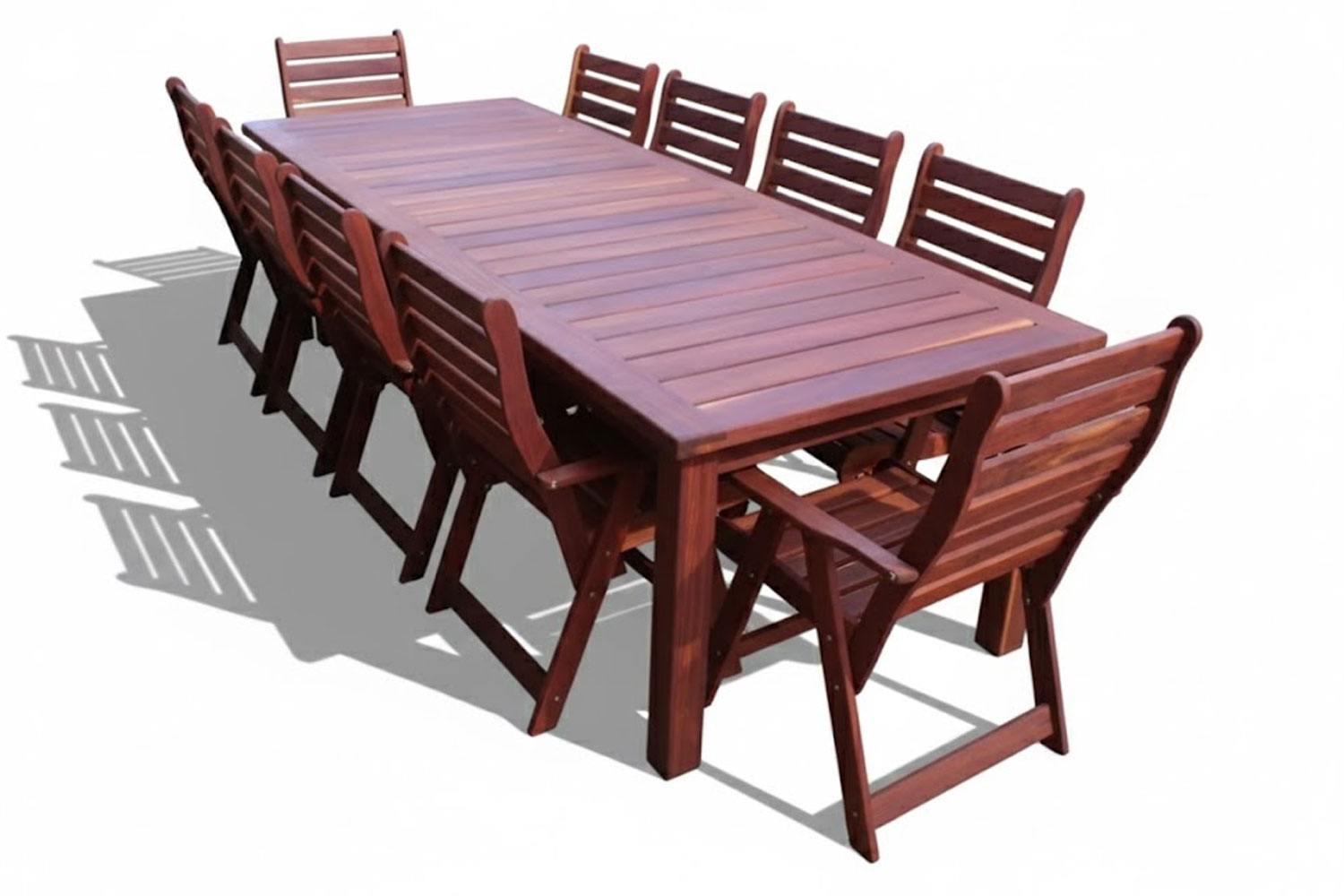 Solid Hardwood Teak 10 Seater Patio Dining Set Special (3200mm Table & 10 High back chairs)