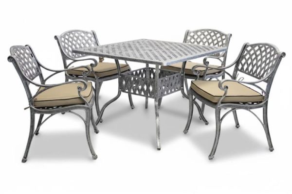 Aluminium Cottage 4 Seater Dining Set Special 1000mm Square with cushions