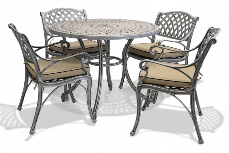 Aluminium Cottage 4 Seater Dining Set Special 1000mm round with cushions