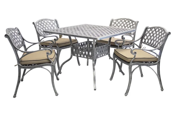 Aluminium Cottage 4 Seater Dining Set Special 1000mm Square with cushions