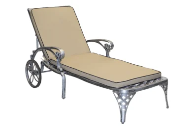 Aluminium Frill Sun Lounger Silver with Beige Cushion