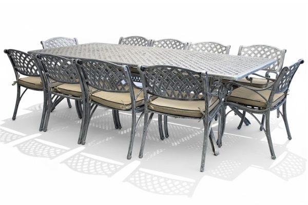 Aluminium Cottage 10 Seater Dining Set Special With Beige Cushions