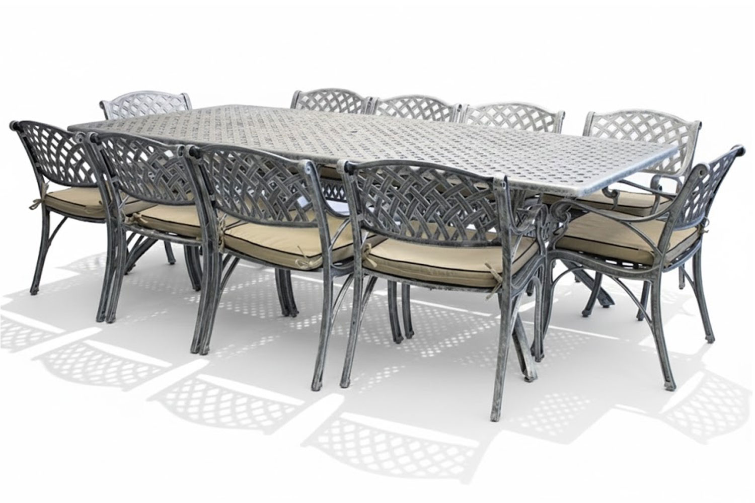 Aluminium Cottage 10 Seater Dining Set Special With Beige Cushions