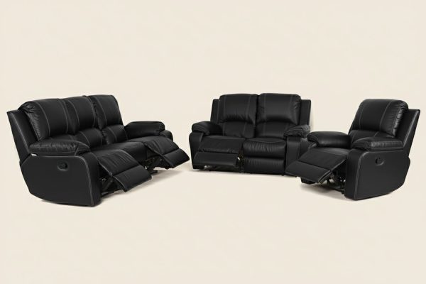 Genuine FULL LEATHER 3 PIECE 5 ACTION Recliner SET SPECIAL (PREMIER 1 SEATER 1 ACTION, 2 SEATER 2 ACTION AND 3 SEATER 2 ACTION) Black