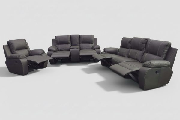 Genuine Full Leather 3 Piece 5 Action + Console Recliner Set Special Brown