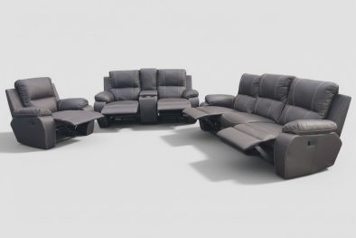 Genuine Full Leather 3 Piece 5 Action + Console Recliner Set Special Brown