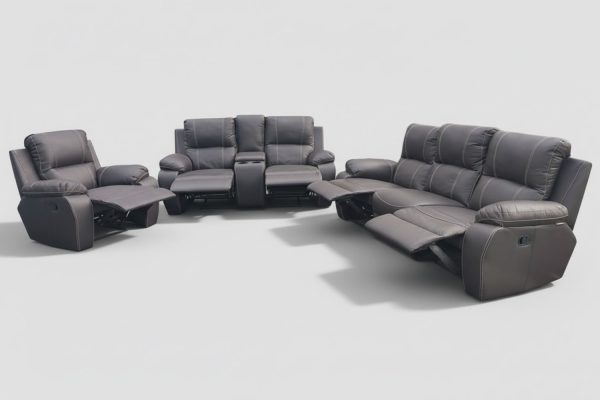 Genuine Full Leather 3 Piece 5 Action + Console Recliner Set Special Brown