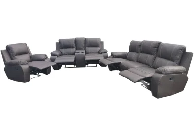 Genuine Full Leather 3 Piece 5 Action + Console Recliner Set Special Brown
