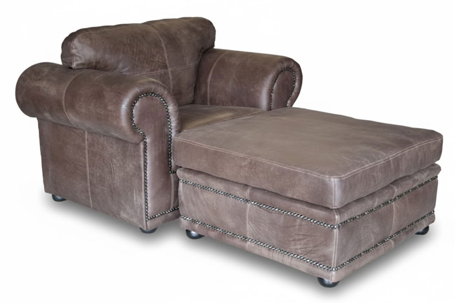 Genuine Full Leather Afrika Armchair with Ottoman – Exotic W.Brown