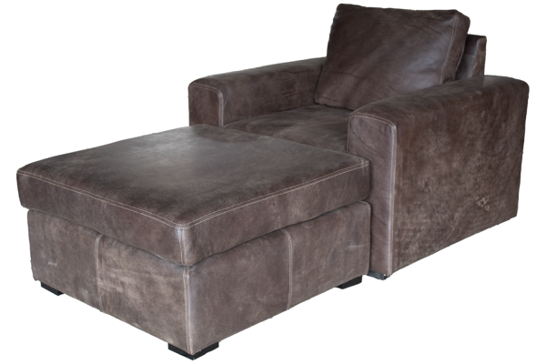 Genuine Full Leather Mod Armchair with Ottoman - Exotic W-Brown
