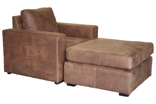 Genuine Full Leather Mod Armchair with Ottoman - Exotic W-Spice
