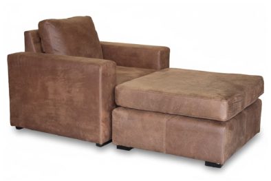 Genuine Full Leather Mod Armchair with Ottoman - Exotic W-Spice