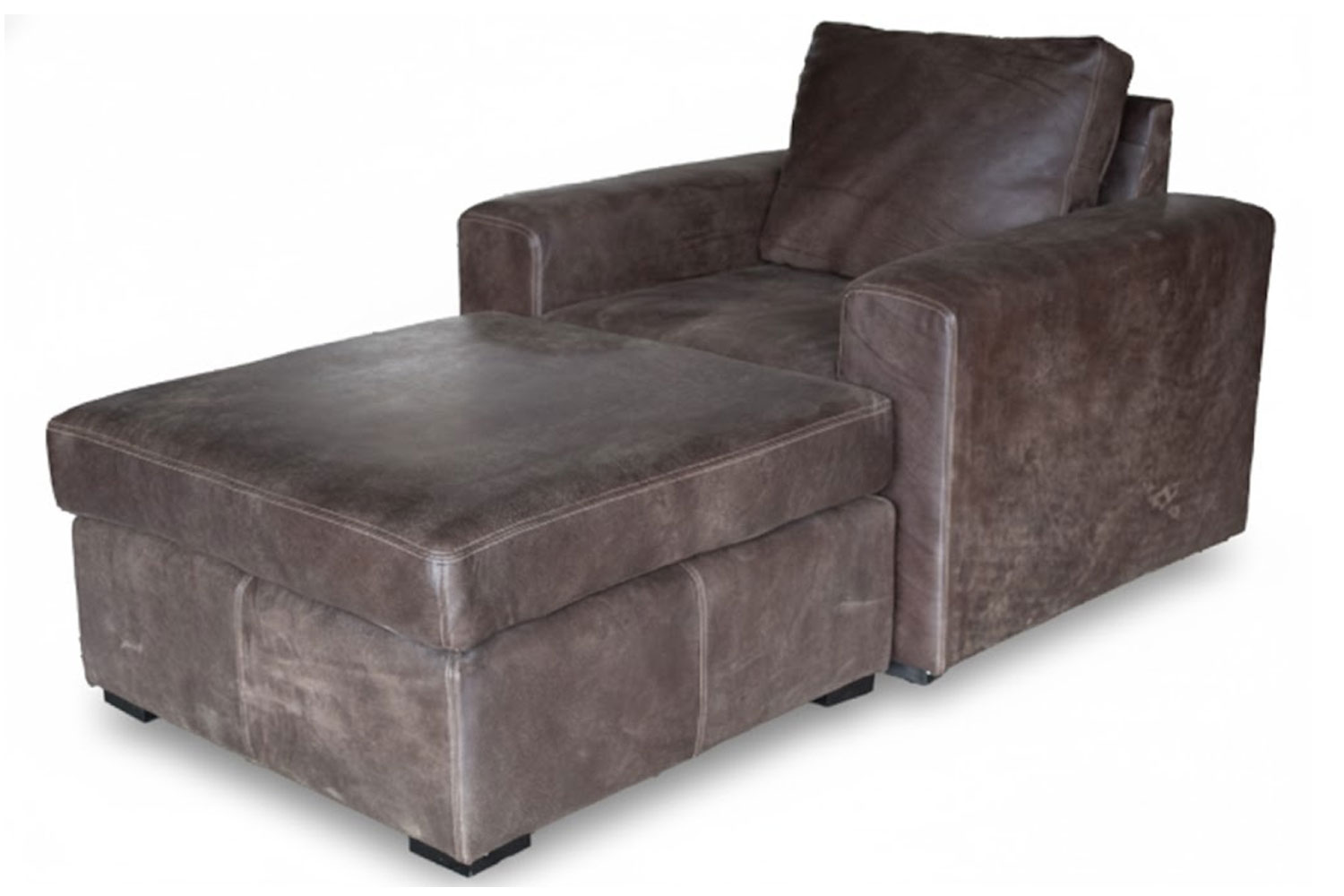 Genuine Full Leather Mod Armchair with Ottoman - Exotic W-Brown