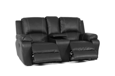 Genuine Full Leather Premier 2 Seater 2 Action Recliner with Console Black