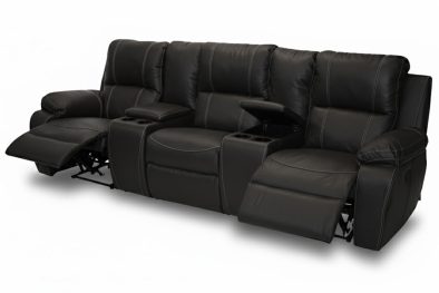Genuine Full Leather Premier 3 Seater Recliner (2 Action) Plus 2 Consoles Black