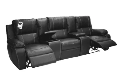 Genuine Full Leather Premier 3 Seater Recliner (2 Action) Plus 2 Consoles Black