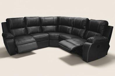 Black Full Leather Premier 5 Seater Corner Unit Special (2 Action) Full Leather Black