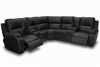Genuine Full Leather Premier 5 Seater Corner Unit Special (2 Action) Plus 2 Consoles -Black