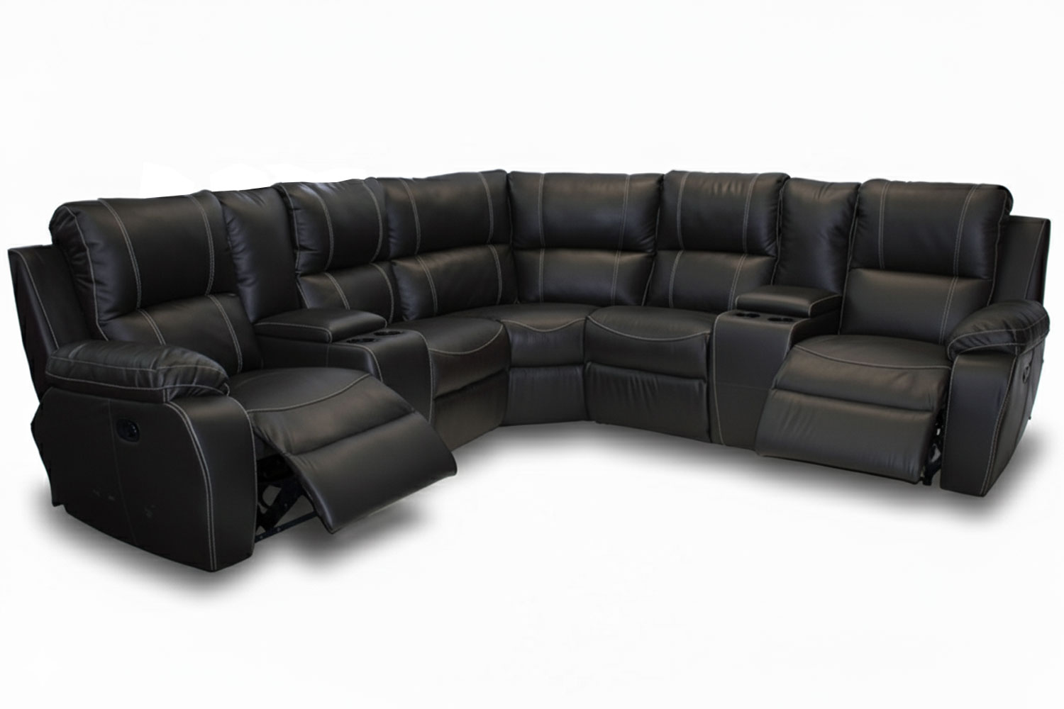 Genuine Full Leather Premier 5 Seater Corner Unit Special (2 Action) Plus 2 Consoles -Black
