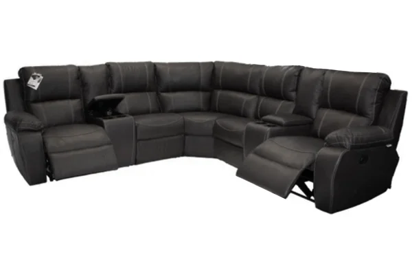 Genuine Full Leather Premier 5 Seater Corner Unit Special (2 Action) Plus 2 Consoles -Black